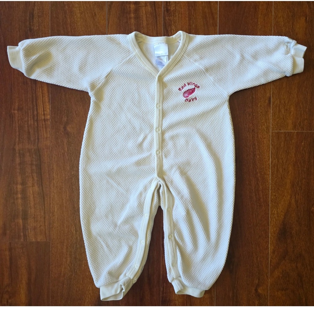 NHL Detroit Red Wings Baby Cream Waffle Knit Thermal Snap Romper Sleeper 18M